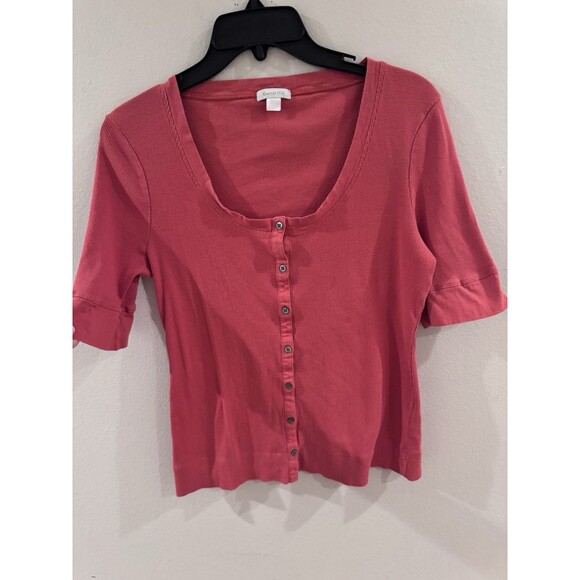 Garnet Hill Rust Essential 3/4 Sleeve Scoop Neck Tee Size Large Transitional Top - Picture 4 of 5